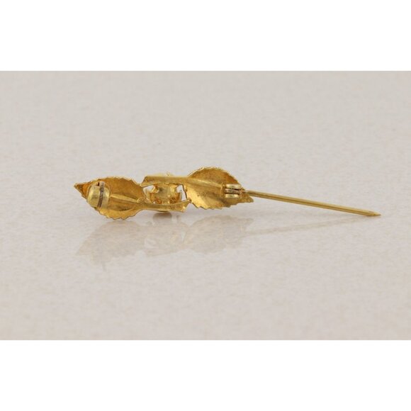 Pin 10k Black Hills Gold Flower and Leaf Design Pin Brooch 1/4" x 1 1/8" - Picture 6 of 10
